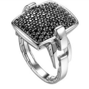 John Hardy Sterling Silver Classic Chain Collection Black Sapphire Ring Size 7